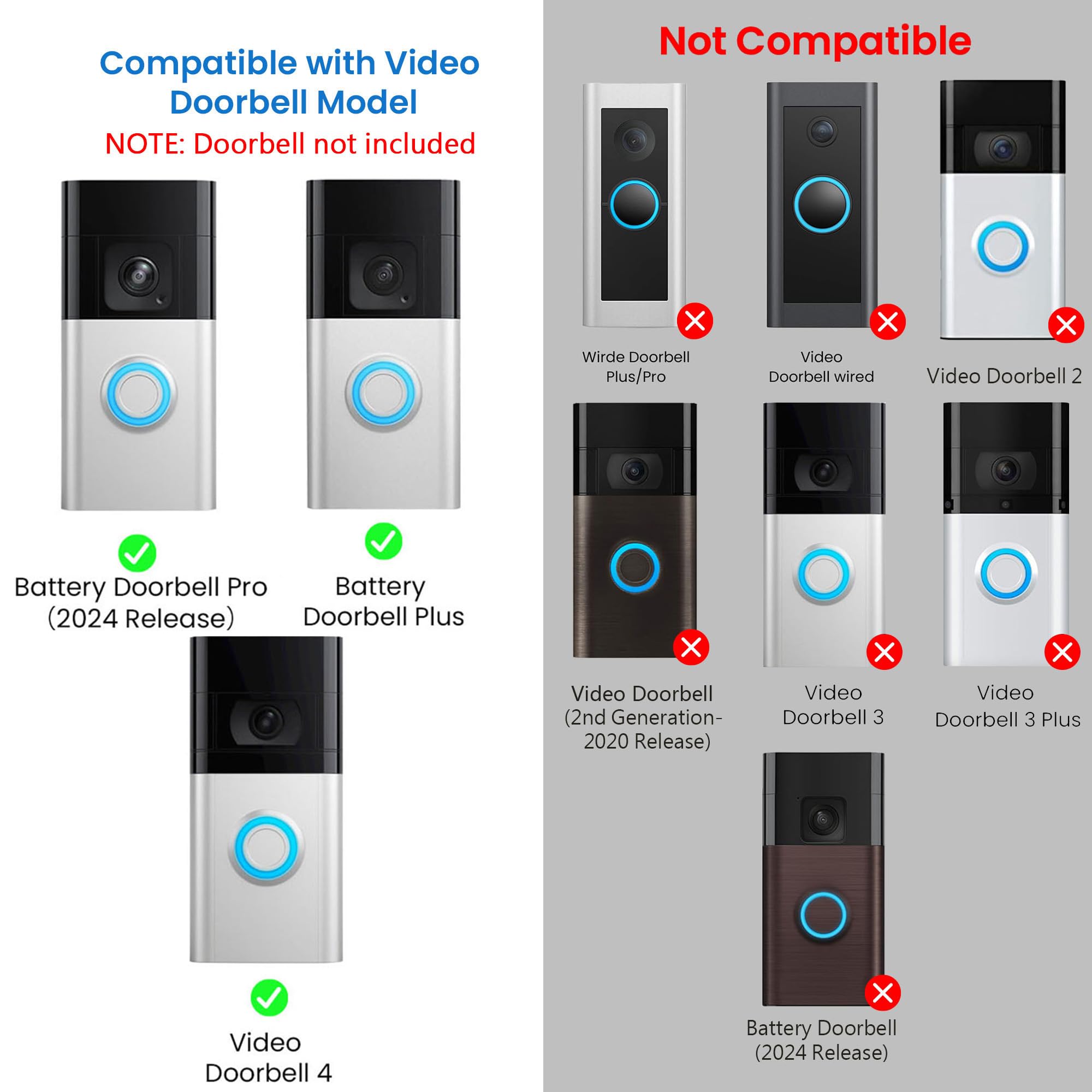 No Drill Adhesive Doorbell Mount Compatible With Ring Video Doorbell 4 /Battery Doorbell Plus/Pro, Door Mounting Holder Bracket